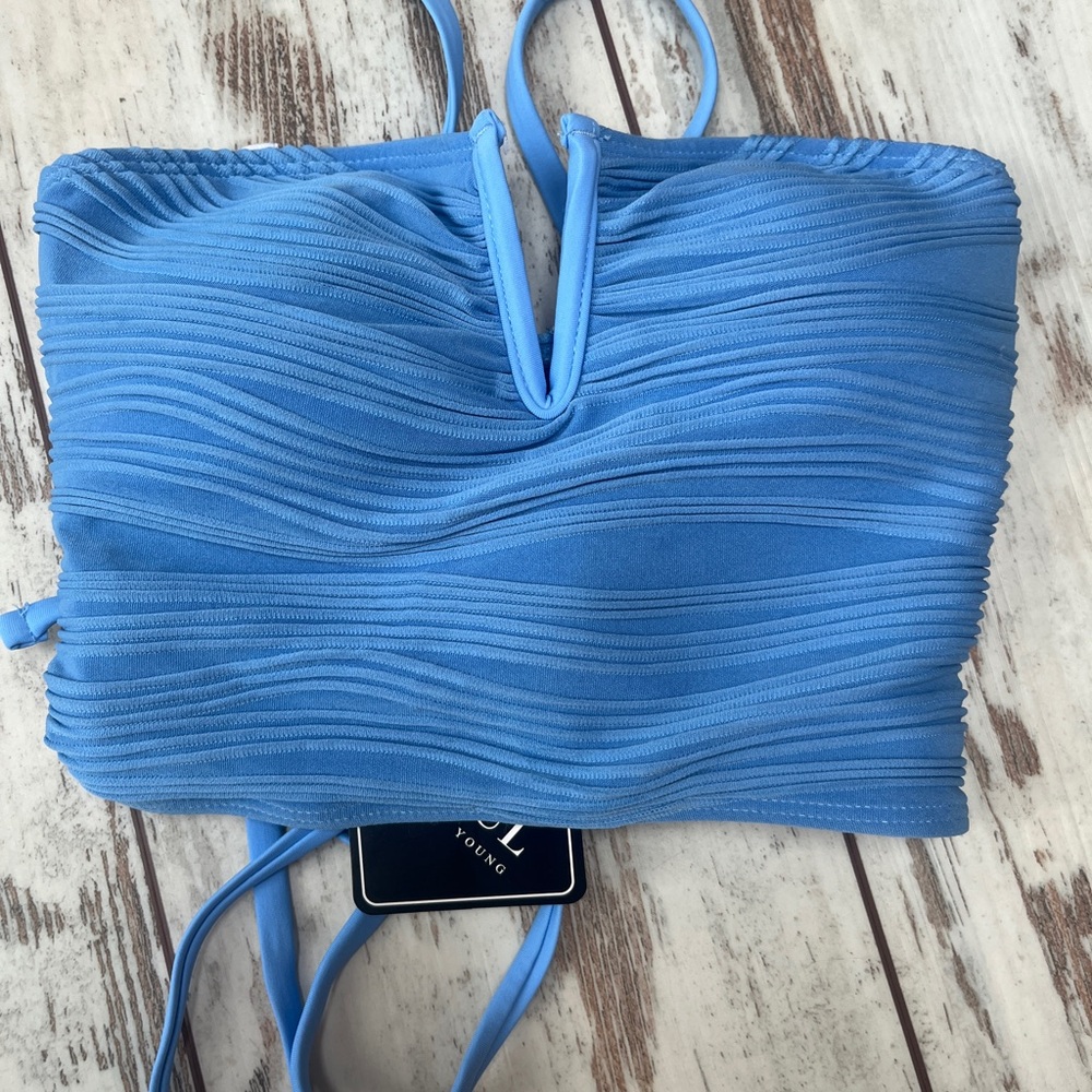 Zaful Light Blue Textured V-Notch Bandeau Bikini Set High Waisted Small NWT - Picture 9 of 9